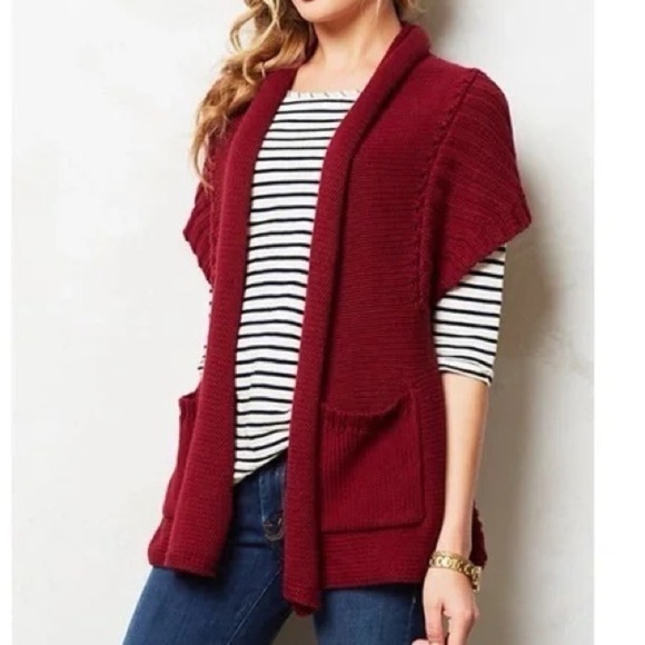 Angel of the North | Anthropologie Burgundy Knit Cardigan with Pockets - Picture 1 of 13